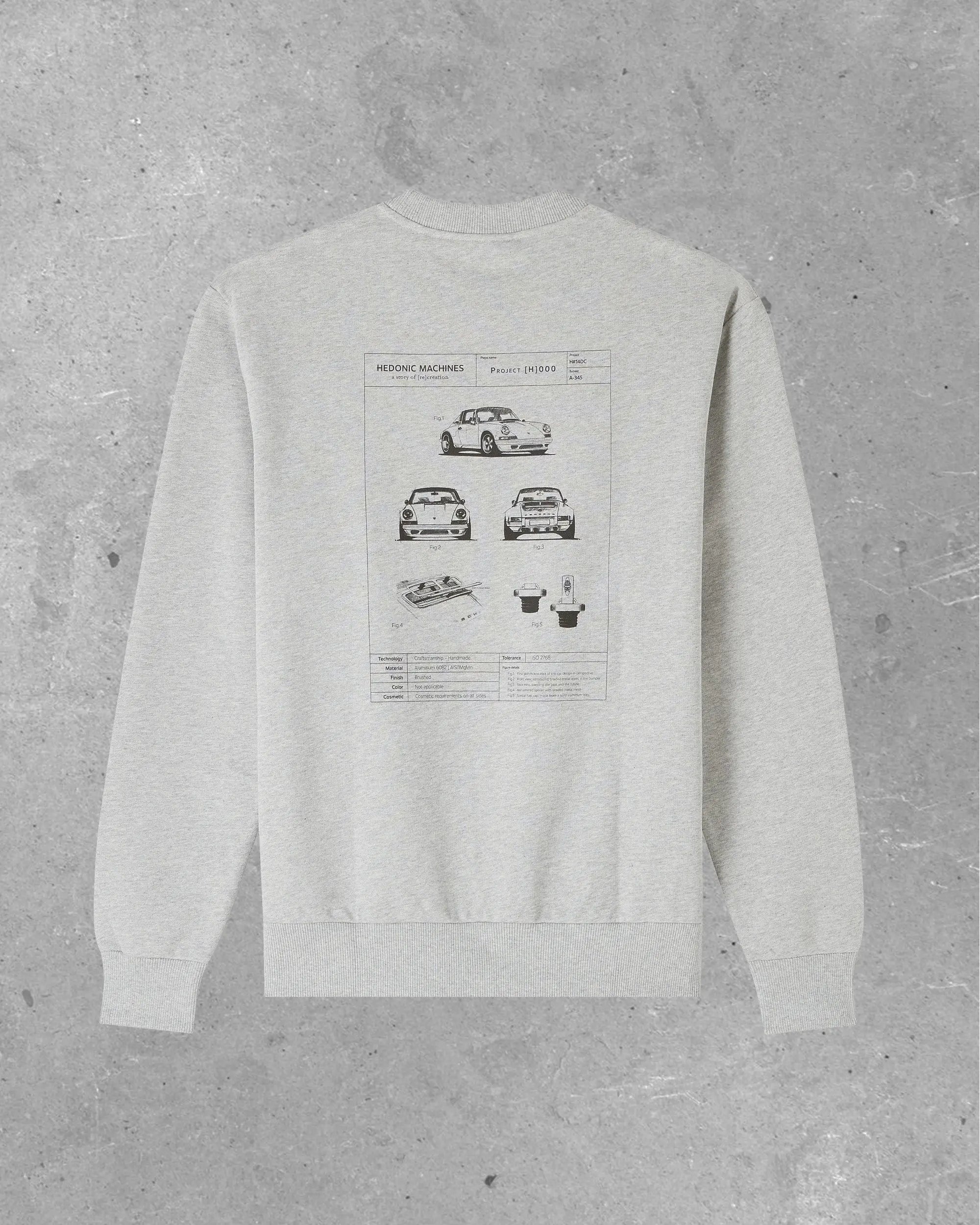 Sweat crewneck gris - Fiche technique Hedonic